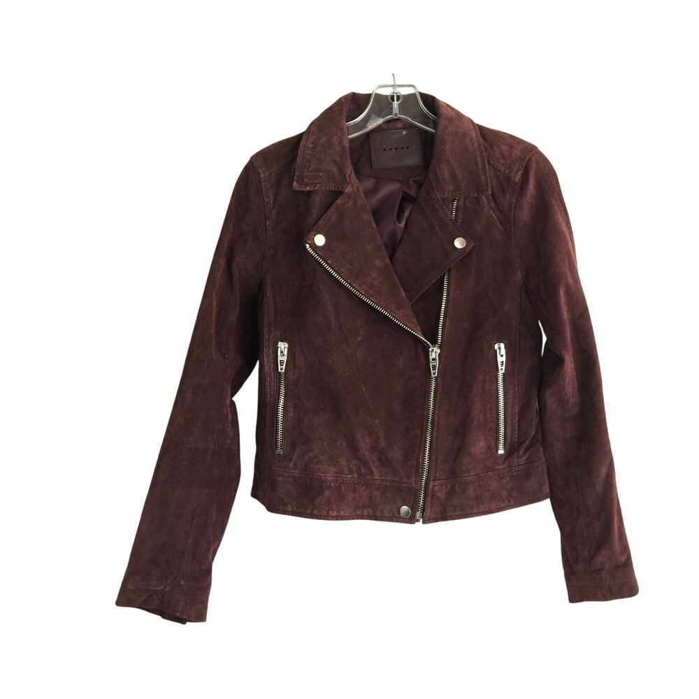 BLANKNYC Suede Moto Jacket Burgundy Size S Fitted Biker Style Fall Must-Have